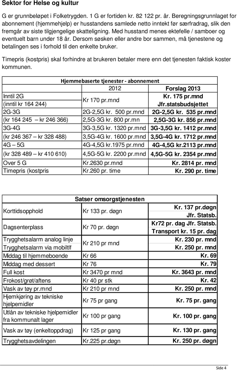 Med husstand menes ektefelle / samboer og eventuelt barn under 18 år. Dersom søsken eller andre bor sammen, må tjenestene og betalingen ses i forhold til den enkelte bruker.