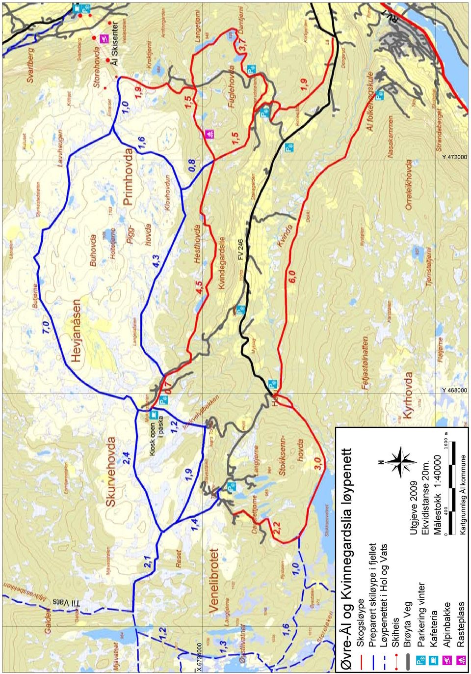 1:40000 400 1600 m Målestokk 0 Skogsløype Preparert skiløype i fjellet