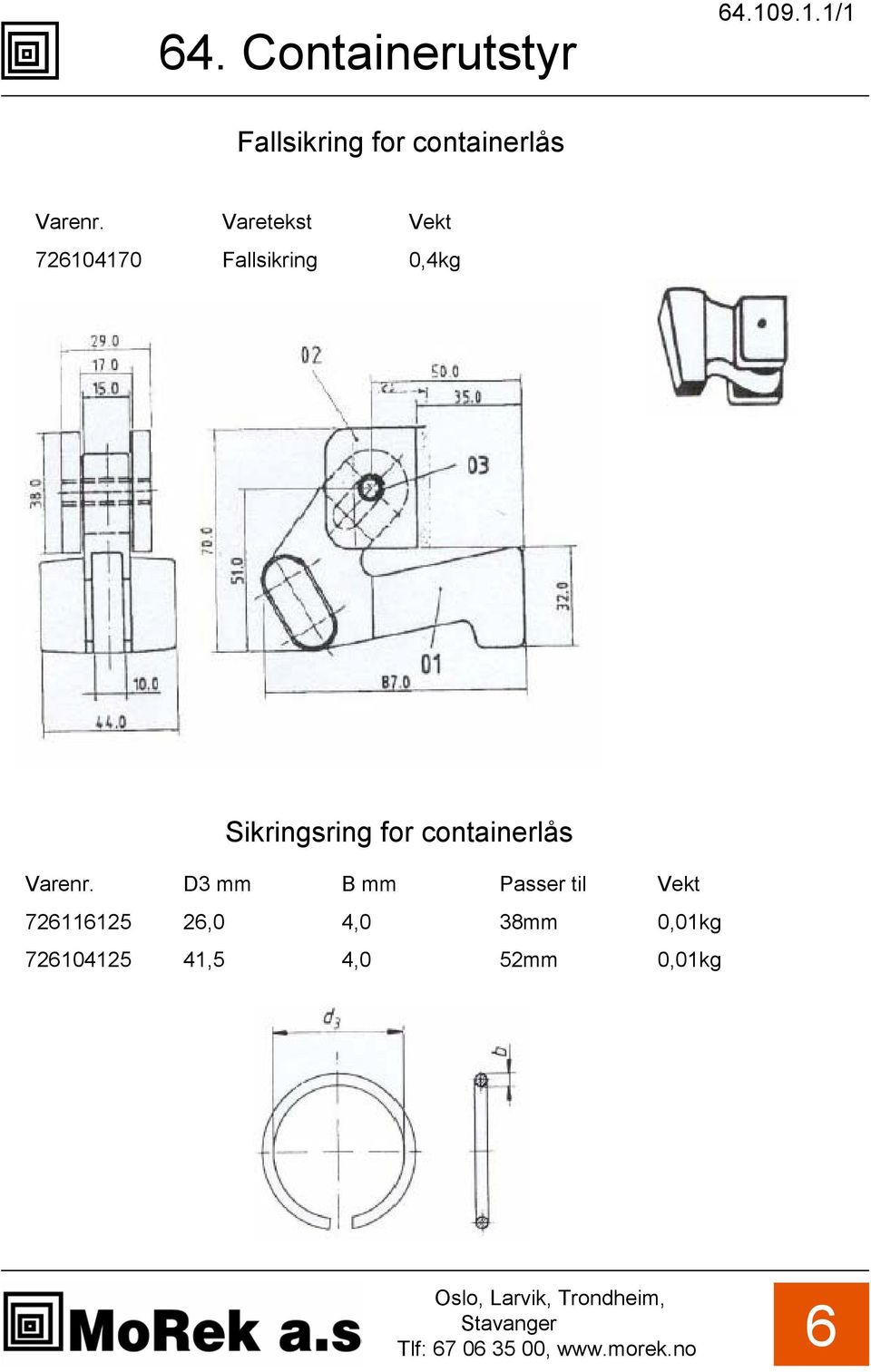 Fallsikring 0,4kg Sikringsring for containerlås D3 B