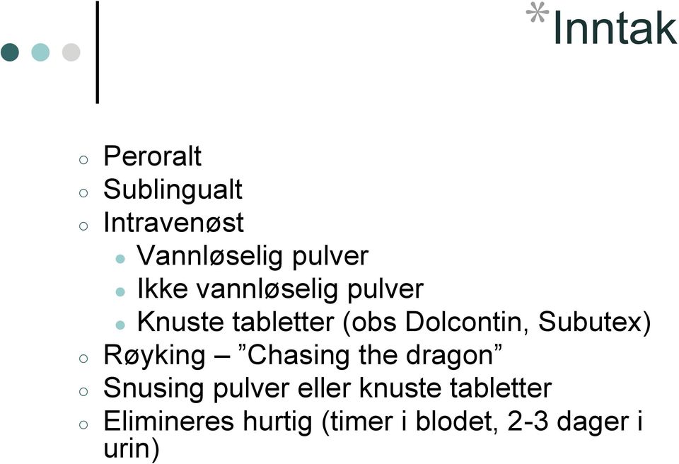 Subutex) Røyking Chasing the dragon Snusing pulver eller