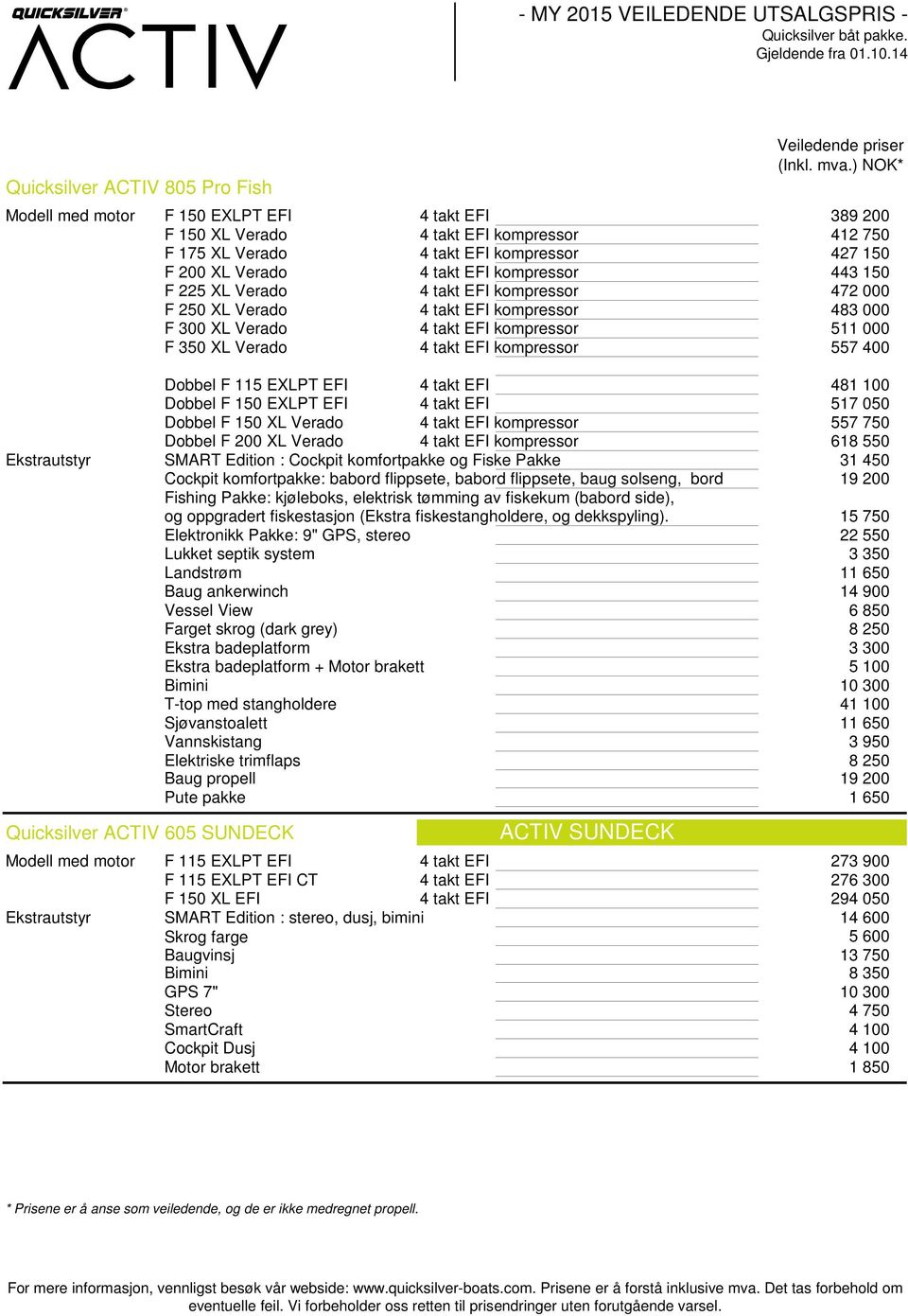 557 400 Dobbel F 115 EXLPT EFI 4 takt EFI 481 100 Dobbel F 150 EXLPT EFI 4 takt EFI 517 050 Dobbel F 150 XL Verado 4 takt EFI kompressor 557 750 Dobbel F 200 XL Verado 4 takt EFI kompressor 618 550