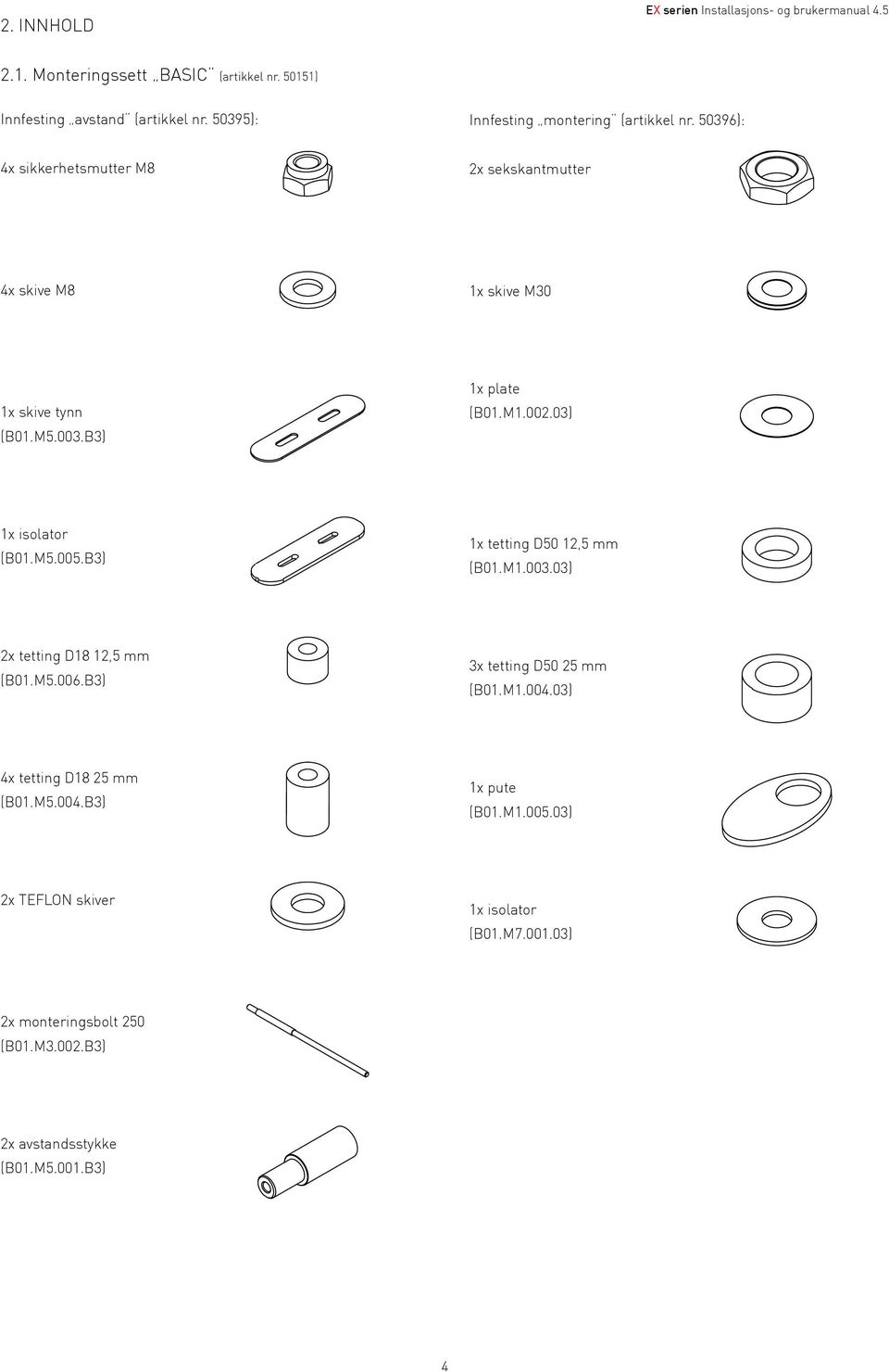 B3) 1x plate (B01.M1.002.03) 1x isolator (B01.M5.005.B3) 1x tetting D50 12,5 mm (B01.M1.003.03) 2x tetting D18 12,5 mm (B01.M5.006.