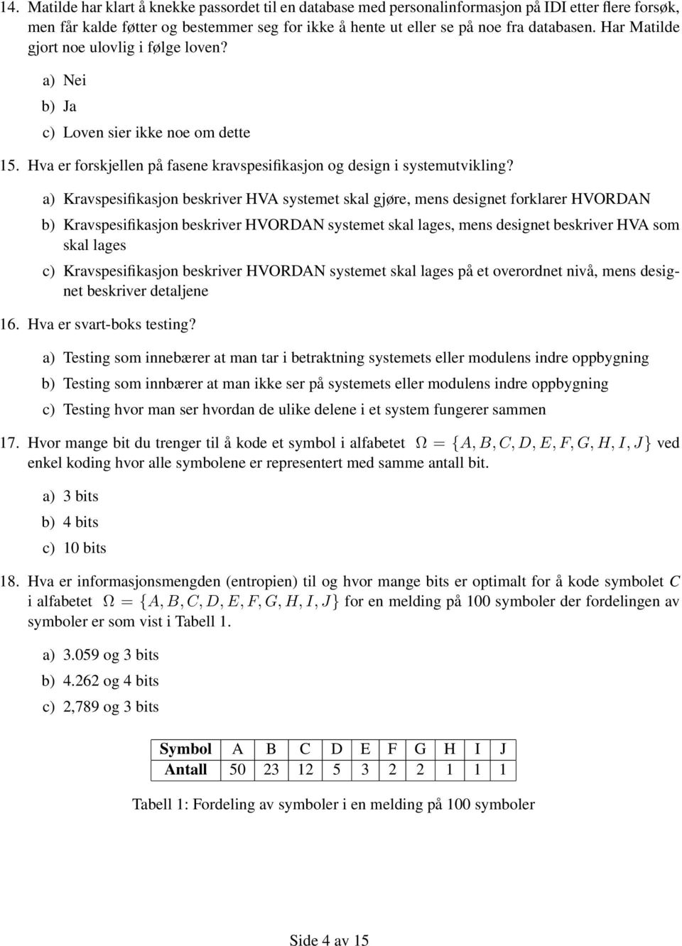 a) Kravspesifikasjon beskriver HVA systemet skal gjøre, mens designet forklarer HVORDAN b) Kravspesifikasjon beskriver HVORDAN systemet skal lages, mens designet beskriver HVA som skal lages c)