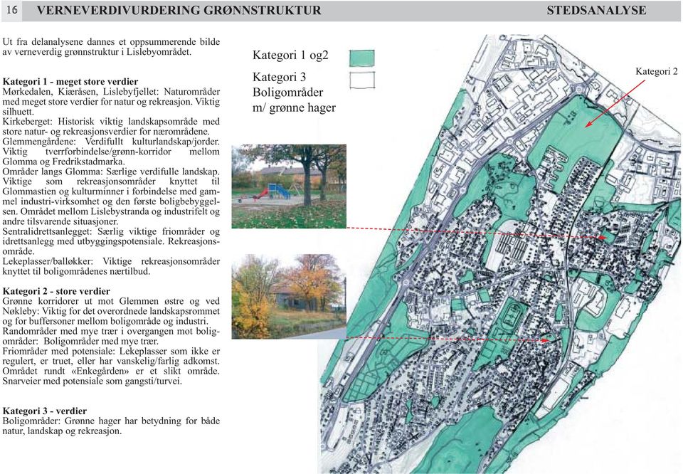 Kirkeberget: Historisk viktig landskapsområde med store natur- og rekreasjonsverdier for nærområdene. Glemmengårdene: Verdifullt kulturlandskap/jorder.