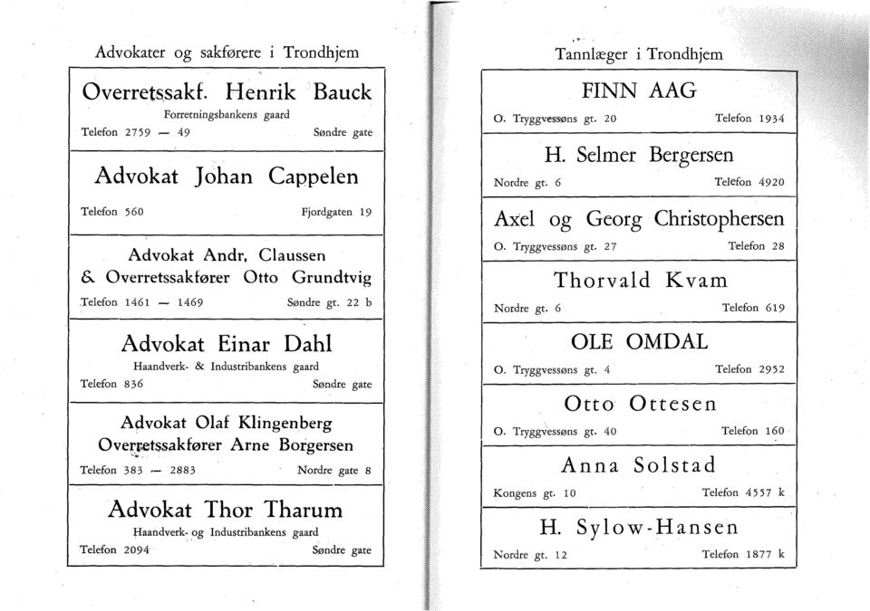 836 Søndre gt. 22 b Advokat Einar Dahl Haandverk- & Industribankens gaard Søndre gate Advokat Olaf Klingenberg Overpetssakrører Arne Borgersen "V.