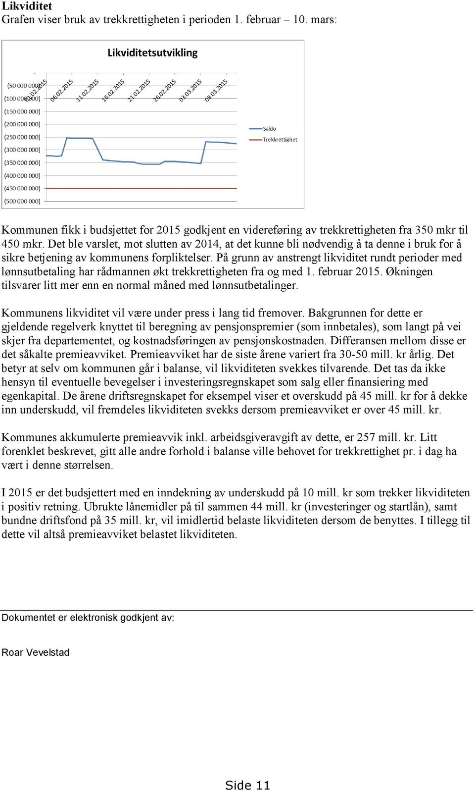 På grunn av anstrengt likviditet rundt perioder med lønnsutbetaling har rådmannen økt trekkrettigheten fra og med 1. februar 2015.