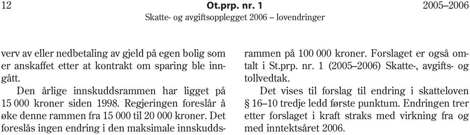 Det foreslås ingen endring i den maksimale innskuddsrammen på 100 000 kroner. Forslaget er også omtalt i St.prp. nr.