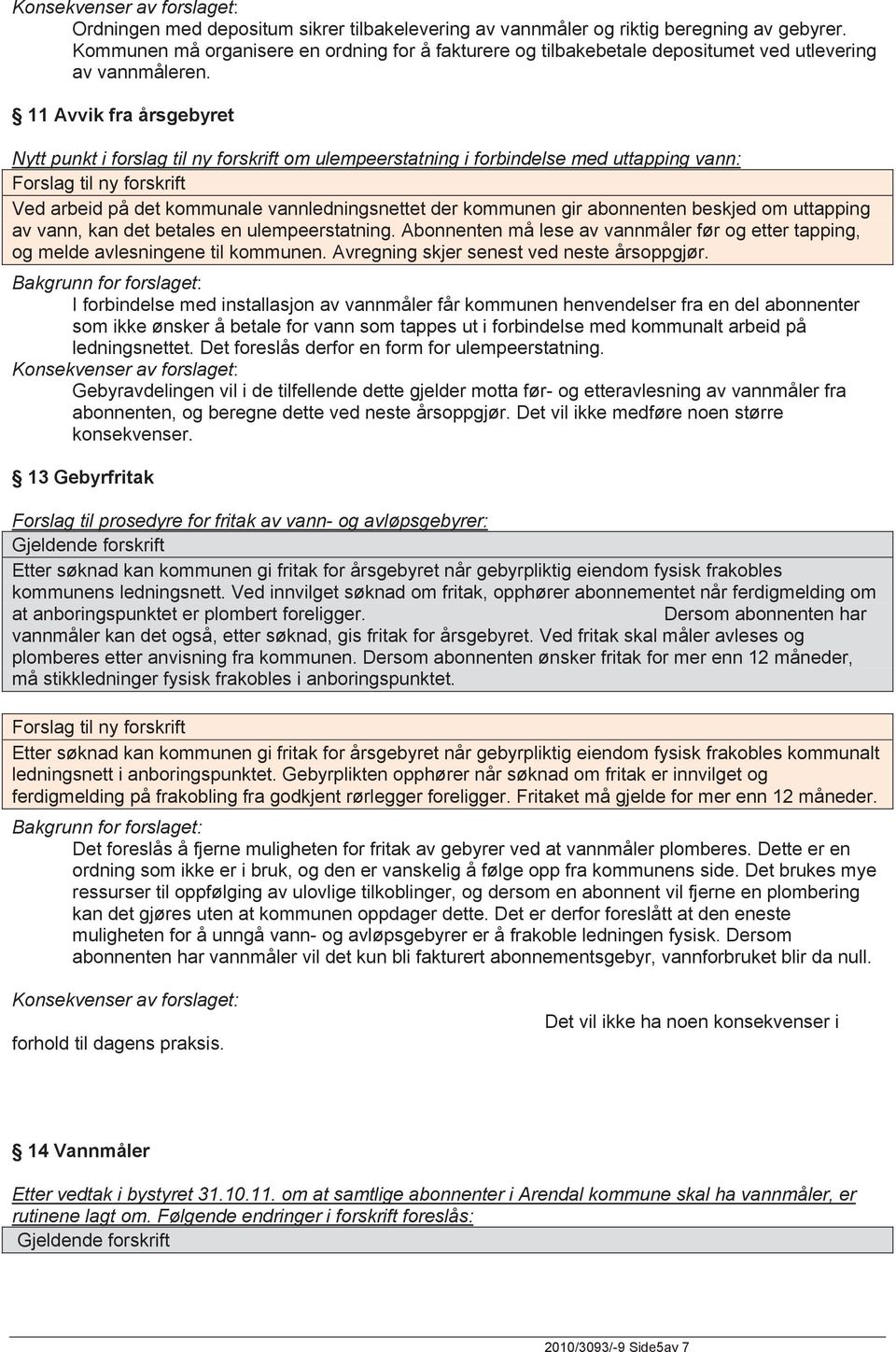 11 Avvik fra årsgebyret Nytt punkt i forslag til ny forskrift om ulempeerstatning i forbindelse med uttapping vann: Ved arbeid på det kommunale vannledningsnettet der kommunen gir abonnenten beskjed