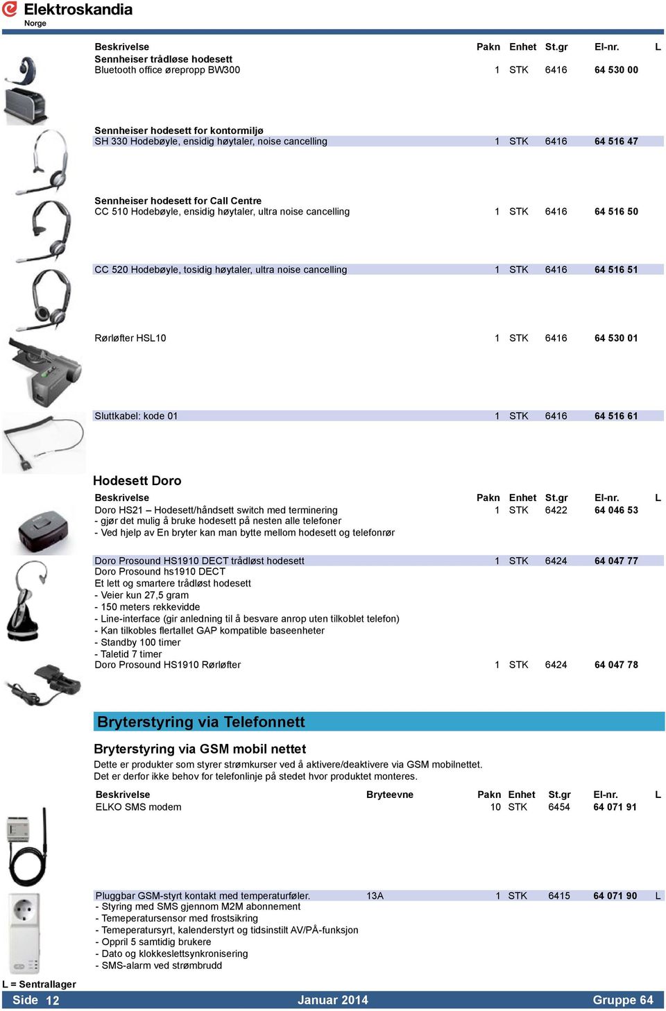 Rørløfter HSL10 1 STK 6416 64 530 01 Sluttkabel: kode 01 1 STK 6416 64 516 61 Hodesett Doro Doro HS21 Hodesett/håndsett switch med terminering 1 STK 6422 64 046 53 - gjør det mulig å bruke hodesett