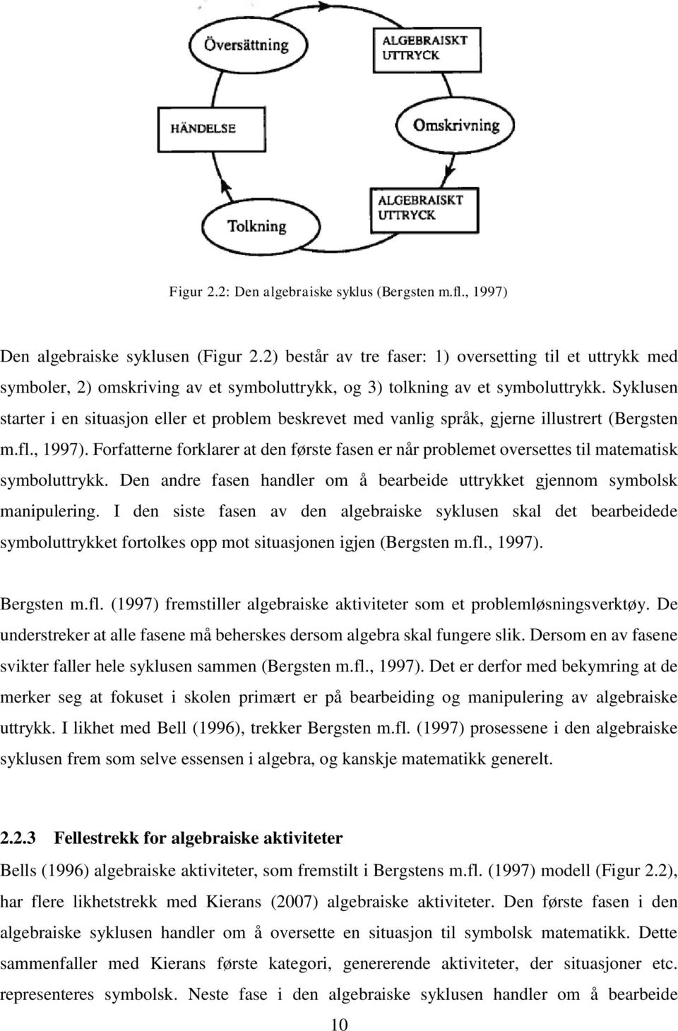 Syklusen starter i en situasjon eller et problem beskrevet med vanlig språk, gjerne illustrert (Bergsten m.fl., 1997).