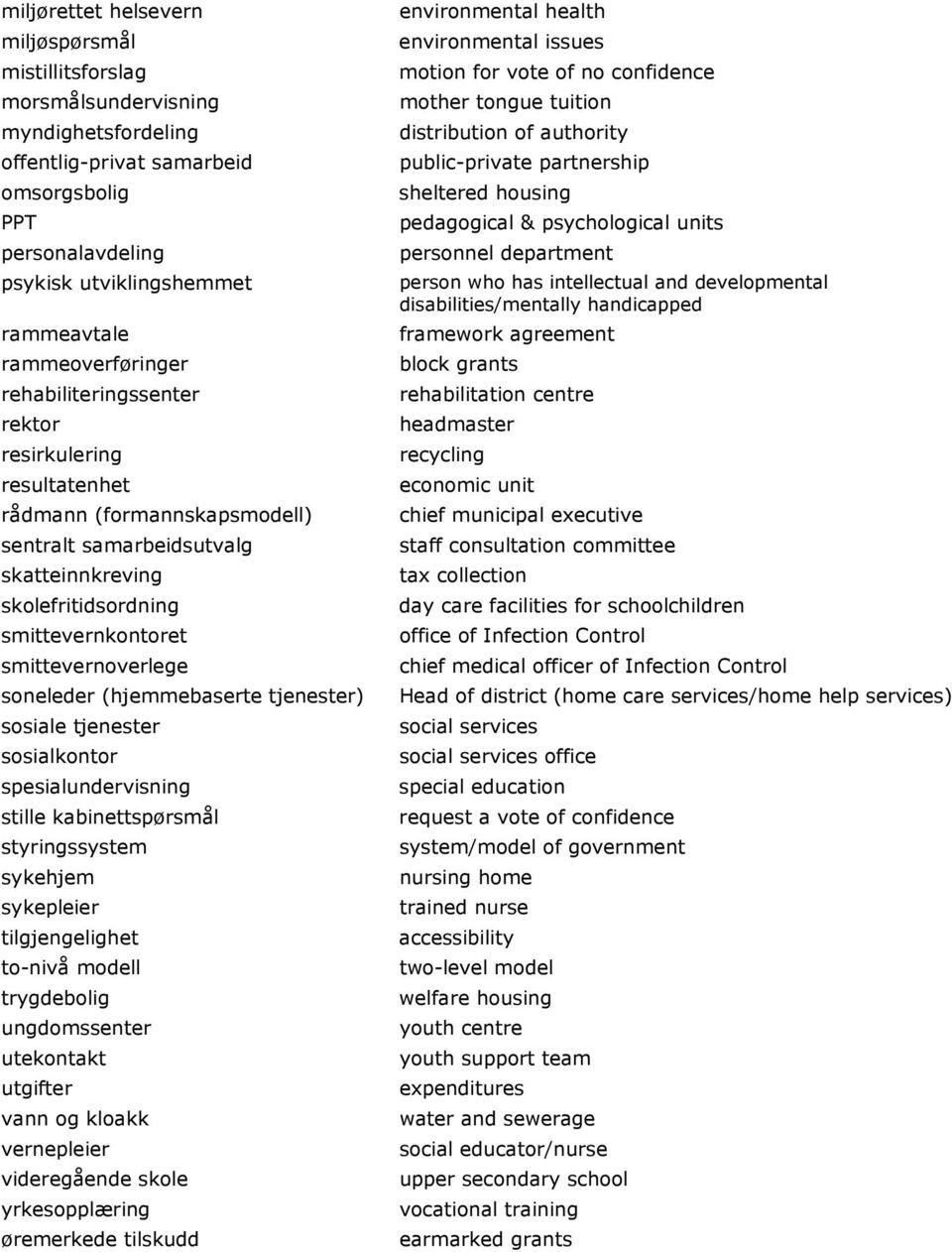 smittevernoverlege soneleder (hjemmebaserte tjenester) sosiale tjenester sosialkontor spesialundervisning stille kabinettspørsmål styringssystem sykehjem sykepleier tilgjengelighet to-nivå modell