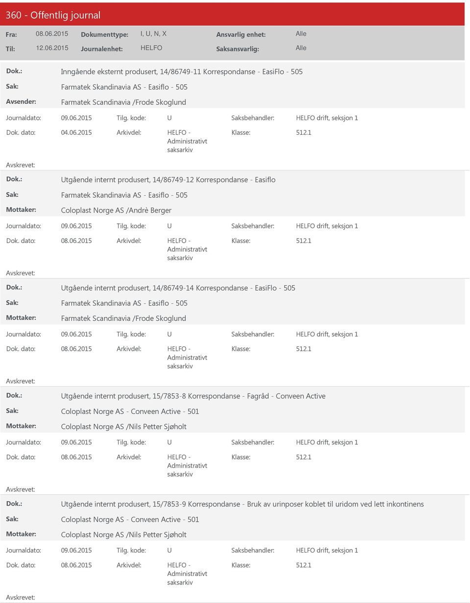 1 tgående internt produsert, 14/86749-14 Korrespondanse - EasiFlo - 505 Farmatek Skandinavia AS - Easiflo - 505 Farmatek Scandinavia /Frode Skoglund drift, seksjon 1-512.