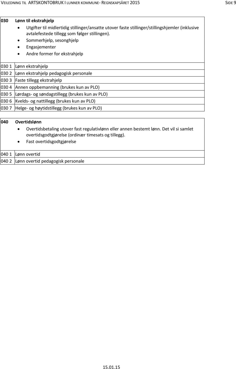 Sommerhjelp, sesonghjelp Engasjementer Andre former for ekstrahjelp 030 1 Lønn ekstrahjelp 030 2 Lønn ekstrahjelp pedagogisk personale 030 3 Faste tillegg ekstrahjelp 030 4 Annen oppbemanning (brukes