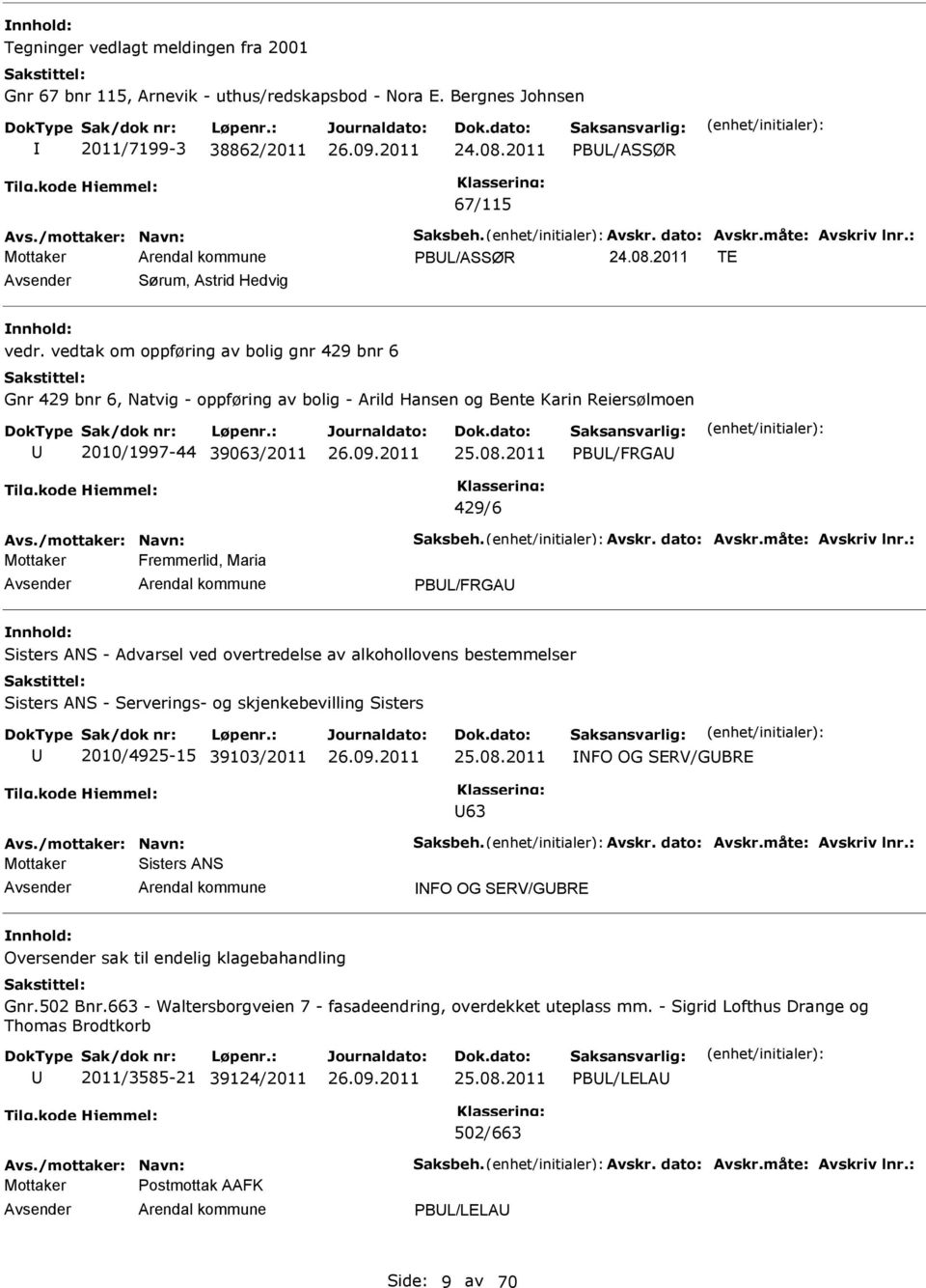 vedtak om oppføring av bolig gnr 429 bnr 6 Gnr 429 bnr 6, Natvig - oppføring av bolig - Arild Hansen og Bente Karin Reiersølmoen 2010/1997-44 39063/2011 25.08.2011 PBL/FRGA 429/6 Avs.