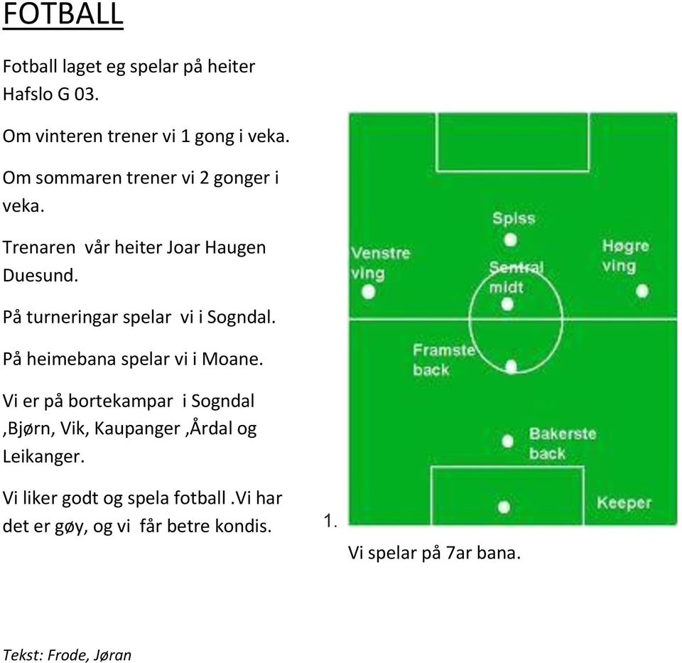 På turneringar spelar vi i Sogndal. På heimebana spelar vi i Moane.