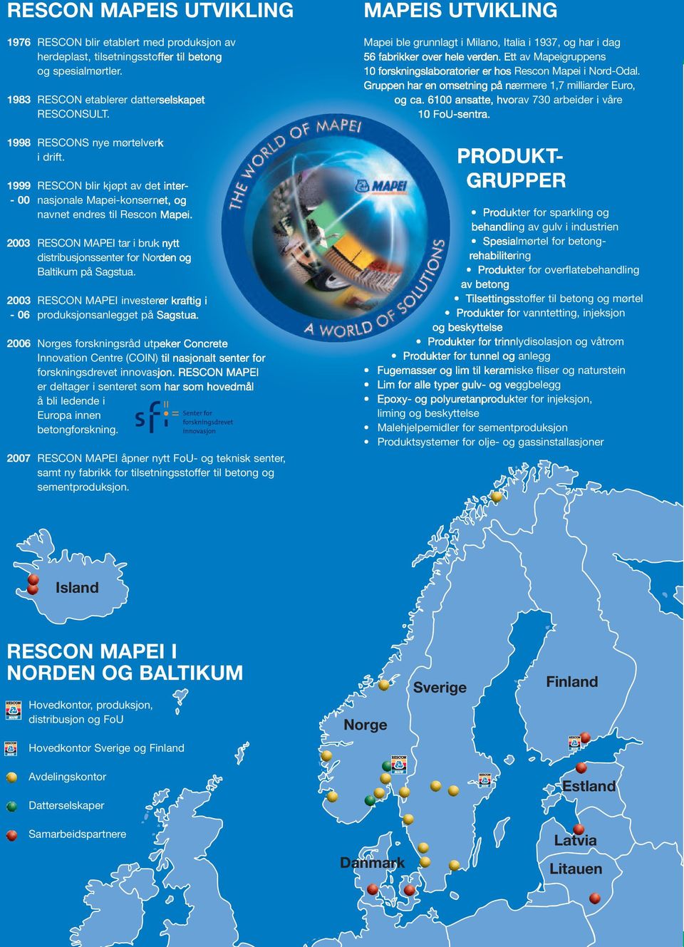 2003 RESCON MAPEI tar i bruk nytt distribusjonssenter for Norden og Baltikum på Sagstua. 2003 RESCON MAPEI investerer kraftig i - 06 produksjonsanlegget på Sagstua.