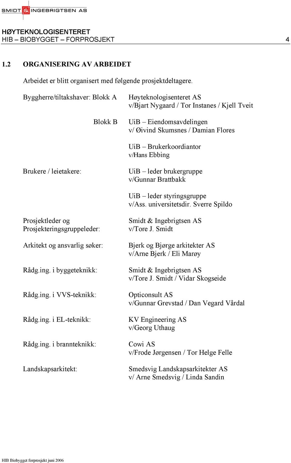 Ebbing Brukere / leietakere: UiB leder brukergruppe v/gunnar Brattbakk UiB leder styringsgruppe v/ass. universitetsdir.