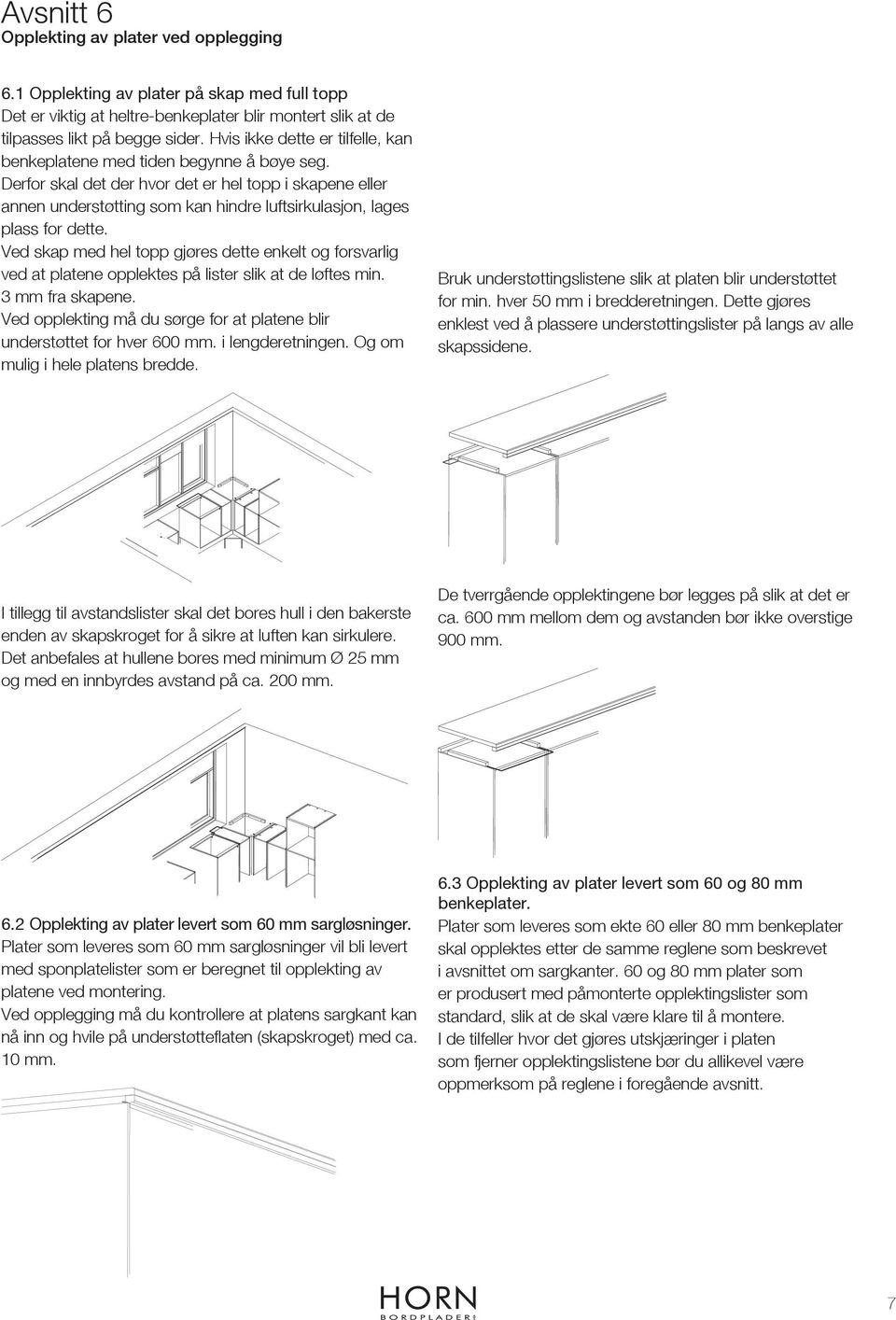 Derfor skal det der hvor det er hel topp i skapene eller annen understøtting som kan hindre luftsirkulasjon, lages plass for dette.