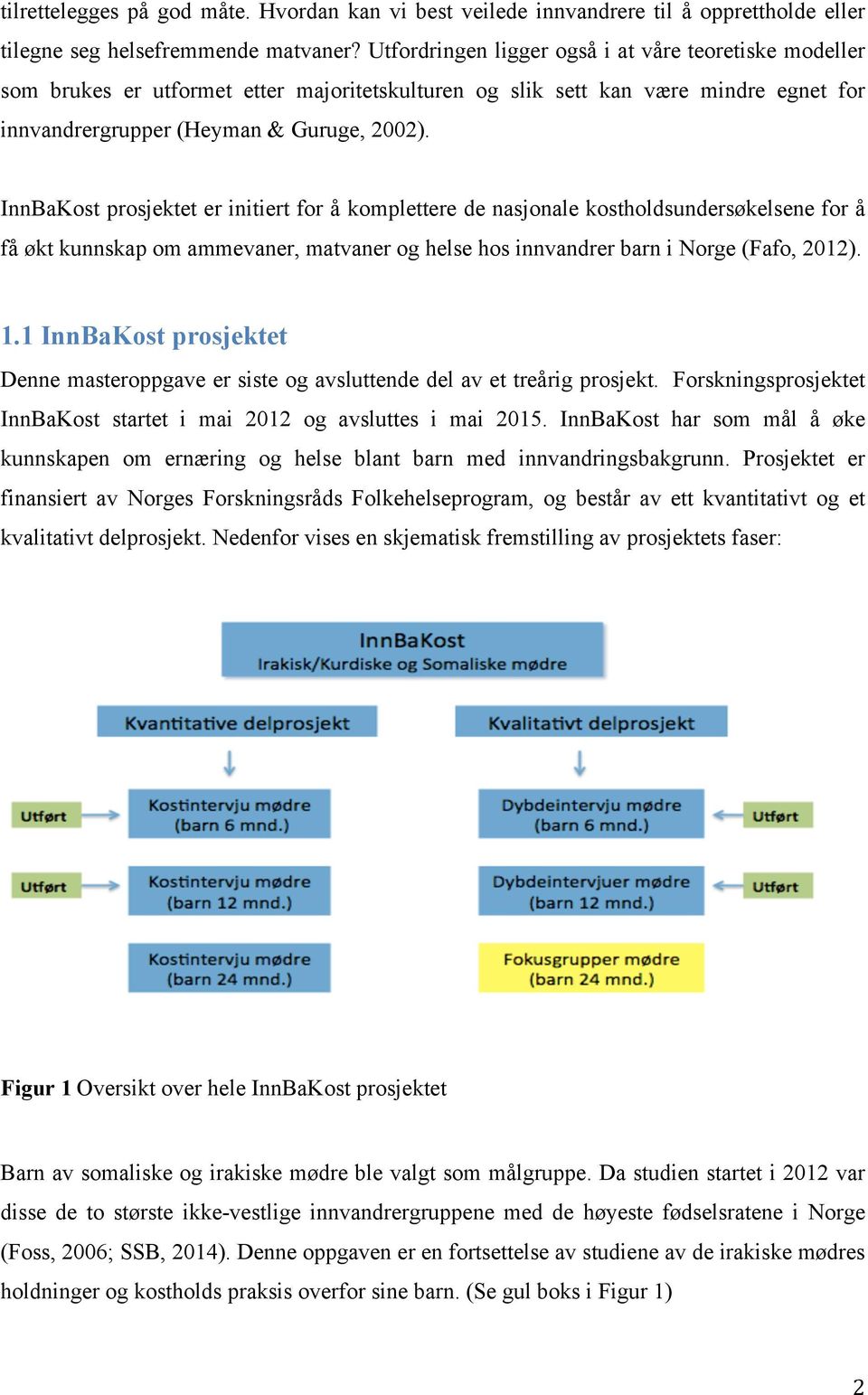 InnBaKost prosjektet er initiert for å komplettere de nasjonale kostholdsundersøkelsene for å få økt kunnskap om ammevaner, matvaner og helse hos innvandrer barn i Norge (Fafo, 2012). 1.