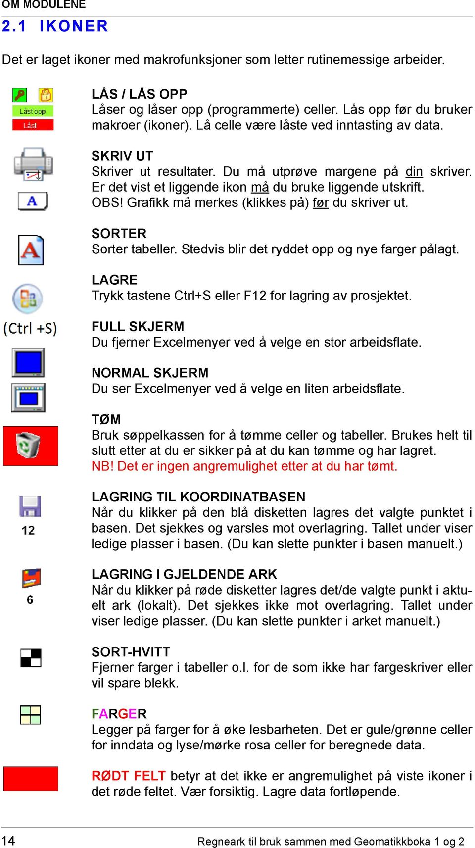 Grafikk må merkes (klikkes på) før du skriver ut. SORTER Sorter tabeller. Stedvis blir det ryddet opp og nye farger pålagt. LAGRE Trykk tastene Ctrl+S eller F12 for lagring av prosjektet.