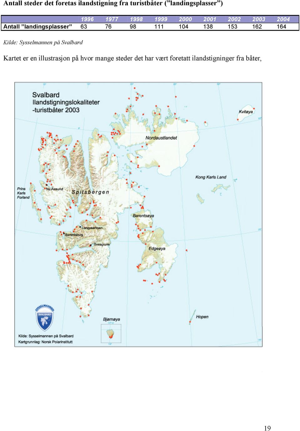 111 104 138 153 162 164 Kilde: Sysselmannen på Svalbard Kartet er en