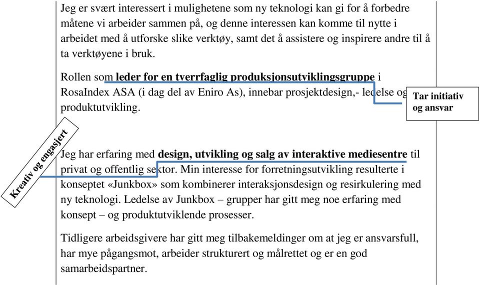 Rollen som leder for en tverrfaglig produksjonsutviklingsgruppe i RosaIndex ASA (i dag del av Eniro As), innebar prosjektdesign,- ledelse og produktutvikling.