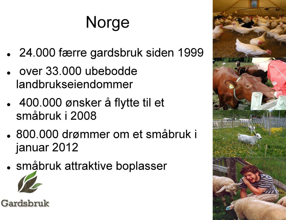 000 ønsker å flytte til et småbruk i 2008 800.