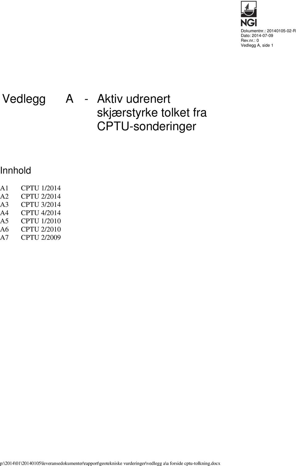 : 0 Vedlegg A, side 1 Vedlegg A - Aktiv udrenert skjærstyrke tolket fra CPTU-sonderinger