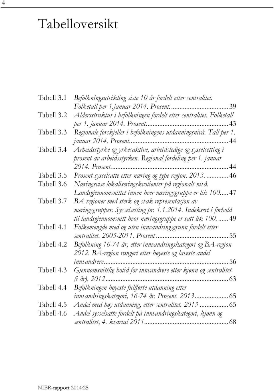 4 Arbeidsstyrke og yrkesaktive, arbeidsledige og sysselsetting i prosent av arbeidsstyrken. Regional fordeling per 1. januar 2014. Prosent.... 44 Tabell 3.