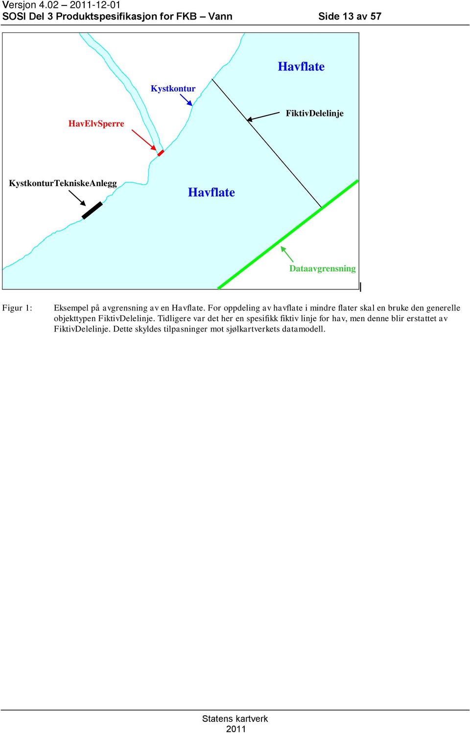 KystkonturTekniskeAnlegg Havflate Dataavgrensning Figur 1: Eksempel på avgrensning av en Havflate.