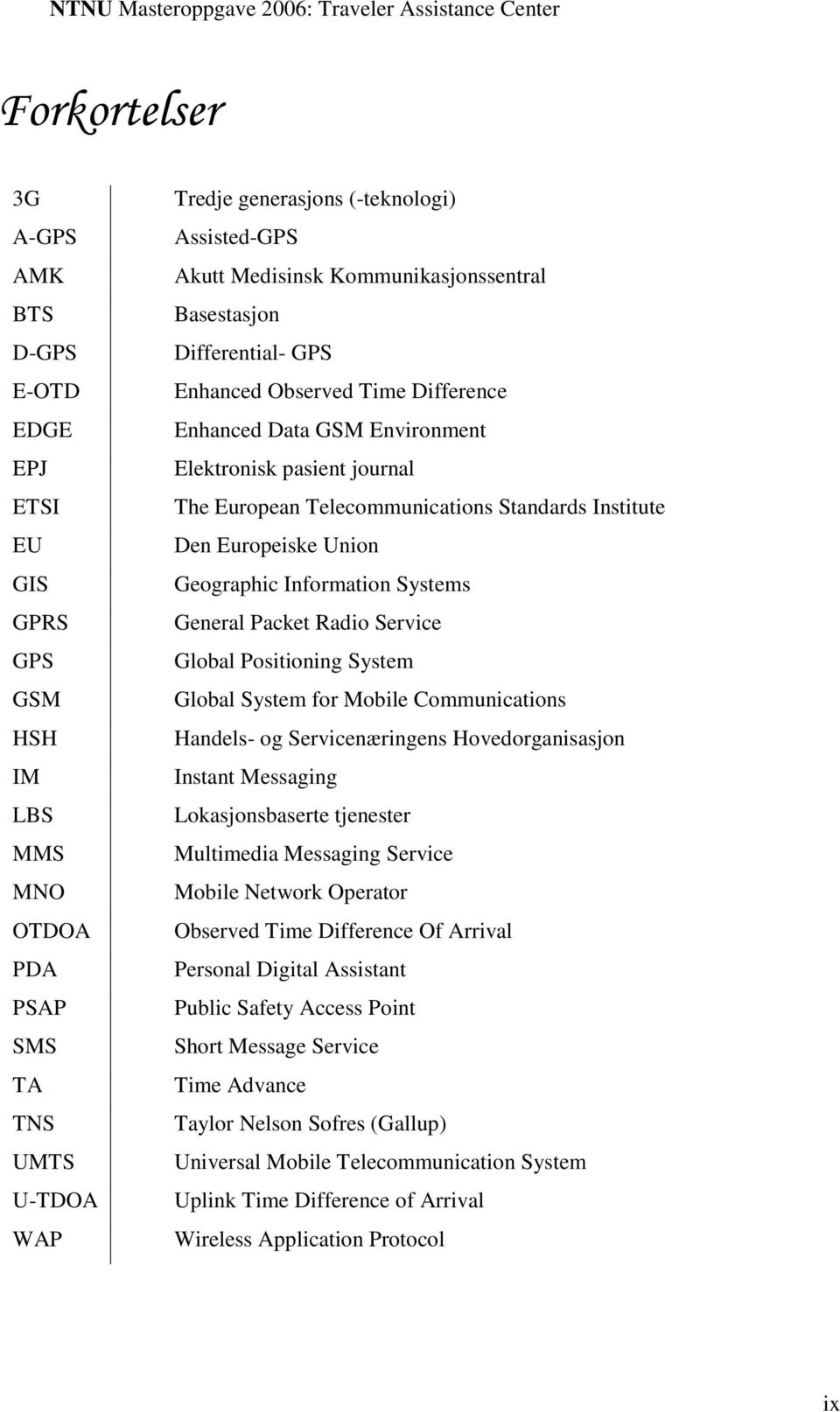 Europeiske Union Geographic Information Systems General Packet Radio Service Global Positioning System Global System for Mobile Communications Handels- og Servicenæringens Hovedorganisasjon Instant