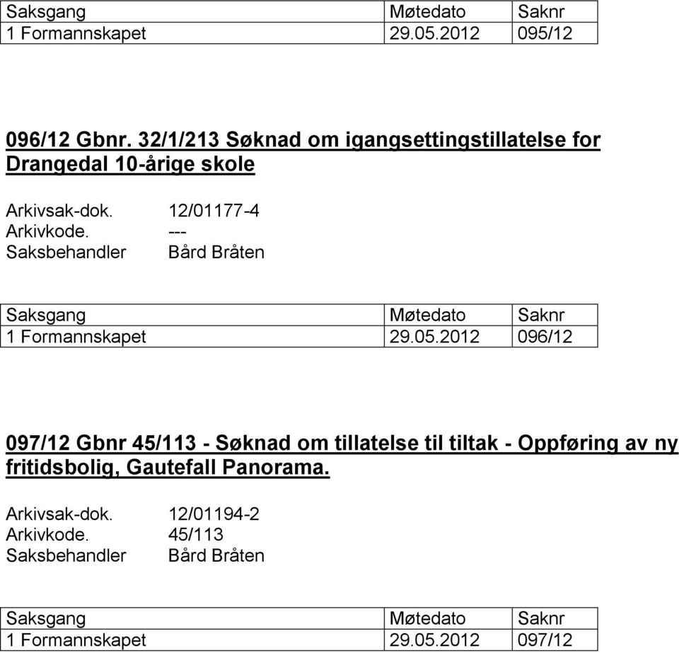 12/01177-4 Arkivkode. --- 1 Formannskapet 29.05.