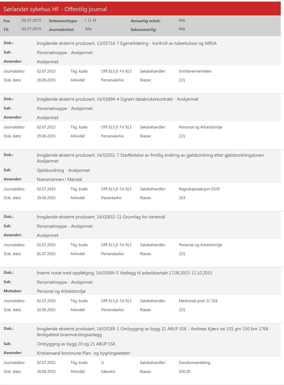 2015 Arkivdel: Personalarkiv Inngående eksternt produsert, 14/02551-7 Stadfestelse av frivillig endring av gjeldsordning etter gjeldsordningsloven - Gjeldsordning - Namsmannen i Mandal