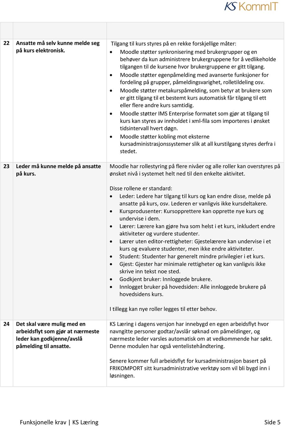 hvor brukergruppene er gitt tilgang. Moodle støtter egenpåmelding med avanserte funksjoner for fordeling på grupper, påmeldingsvarighet, rolletildeling osv.