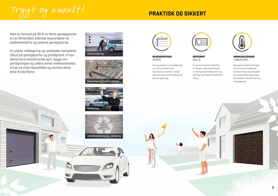 Vi kan ta med restavfallet og sortere dette etter forskriftene. Gratis befaring Demontering/snekkerarbeid SKReDDeRSYDDe PORTer Hver garasjeport er skreddersydd ut i fra hver enkelt ordre.