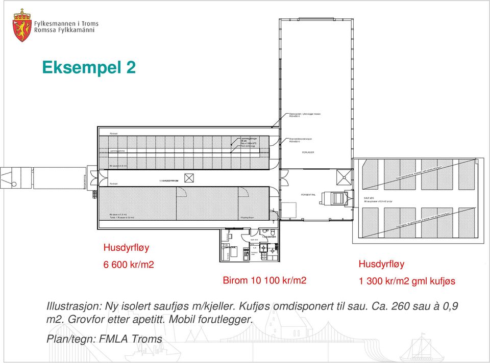 10-HUSDYRR OM Betongspalteplank erstattes med strekkmetallgolv FORSENT RAL SAUF JØS 86 sauplasser v/0,9 m2 pr dyr 18 sauer à 0,9 m2 88 sauer à 0,9 m2 Totalt: 176 sauer à 0,9 m2 Klipping/tilsyn