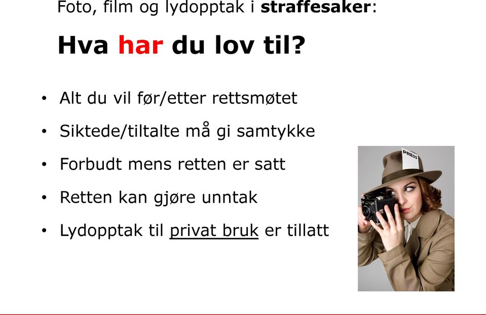 Alt du vil før/etter rettsmøtet Siktede/tiltalte må