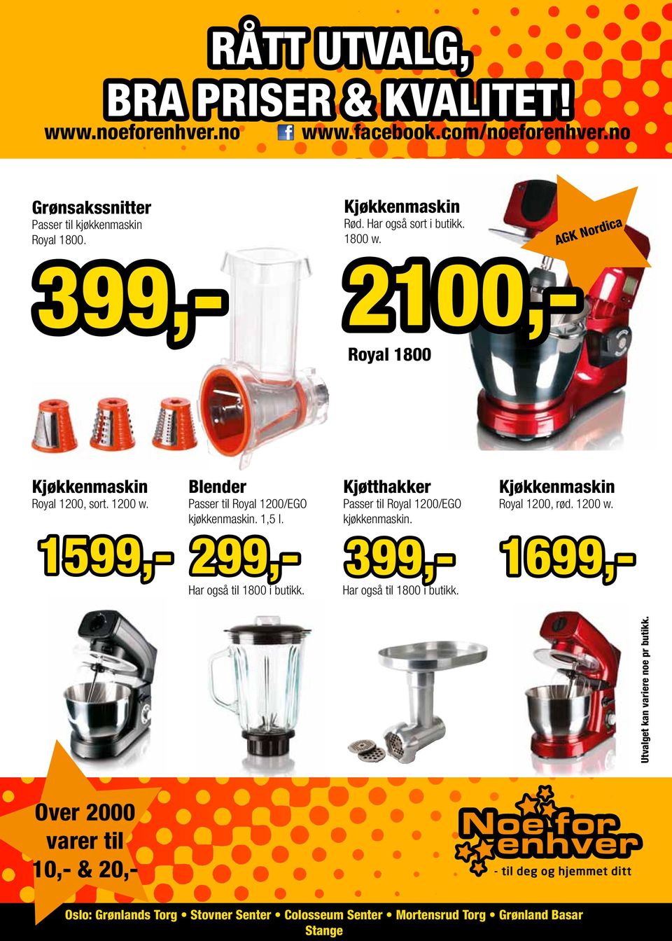 AGK Nordica 399,- 1699,- 2100,- Royal 1800 Kjøkkenmaskin Royal 1200, sort. 1200 w.