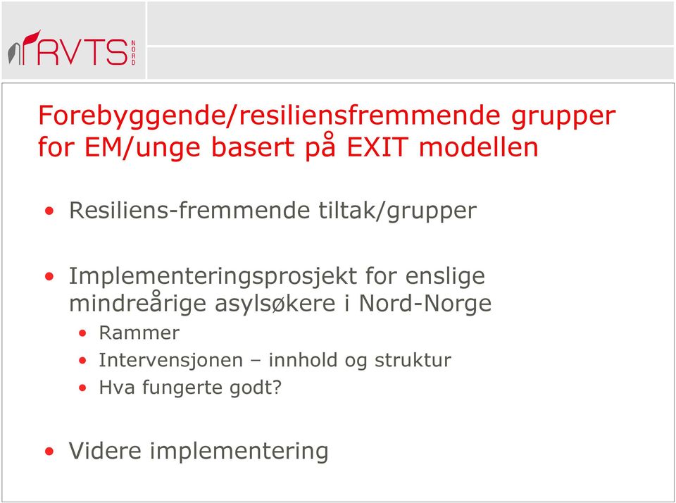 Implementeringsprosjekt for enslige mindreårige asylsøkere i