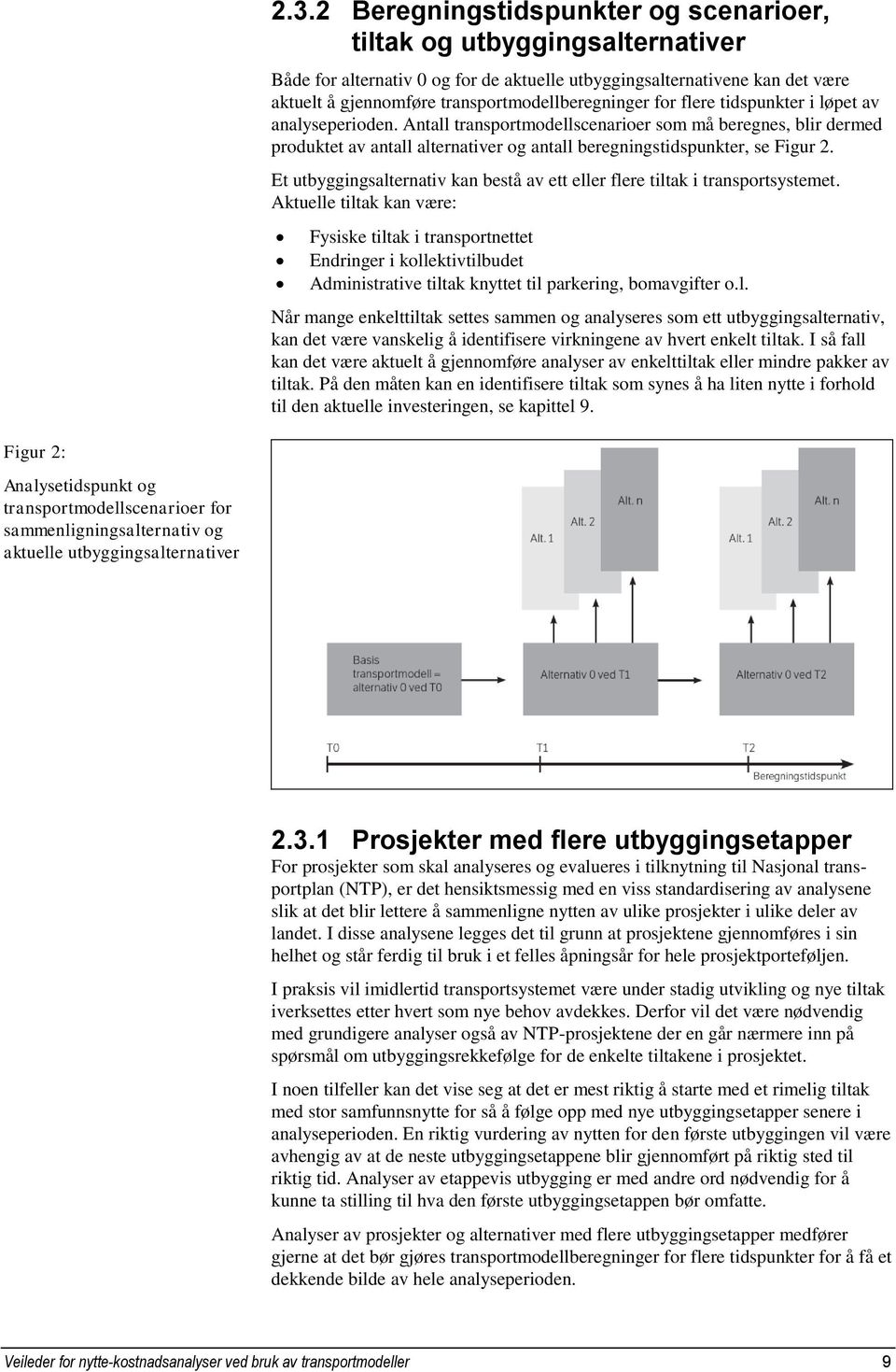 Antall transportmodellscenarioer som må beregnes, blir dermed produktet av antall alternativer og antall beregningstidspunkter, se Figur 2.