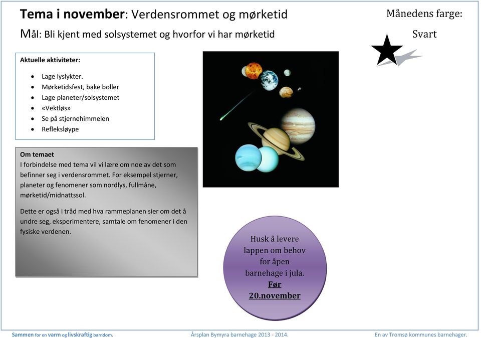 befinner seg i verdensrommet. For eksempel stjerner, planeter og fenomener som nordlys, fullmåne, mørketid/midnattssol.