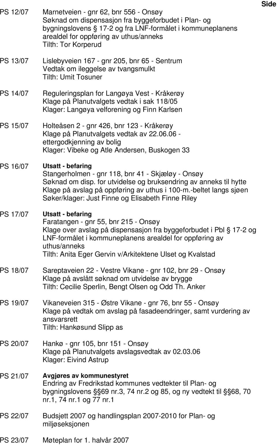 Tilth: Umit Tosuner Reguleringsplan for Langøya Vest - Kråkerøy Klage på Planutvalgets vedtak i sak 118/05 Klager: Langøya velforening og Finn Karlsen Holteåsen 2 - gnr 426, bnr 123 - Kråkerøy Klage