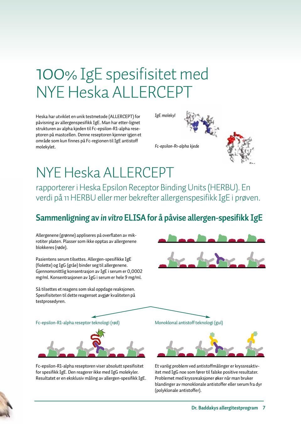 IgE molekyl Fc-epsilon-R1-alpha kjede NYE Heska ALLERCEPT rapporterer i Heska Epsilon Receptor Binding Units (HERBU). En verdi på 11 HERBU eller mer bekrefter allergenspesifikk IgE i prøven.