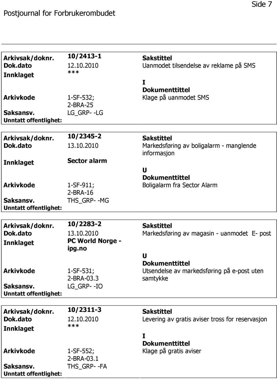 10/2283-2 Sakstittel Dok.dato 13.10.2010 Markedsføring av magasin - uanmodet E- post nnklaget PC World Norge - ipg.no 1-SF-531; 2-BRA-03.