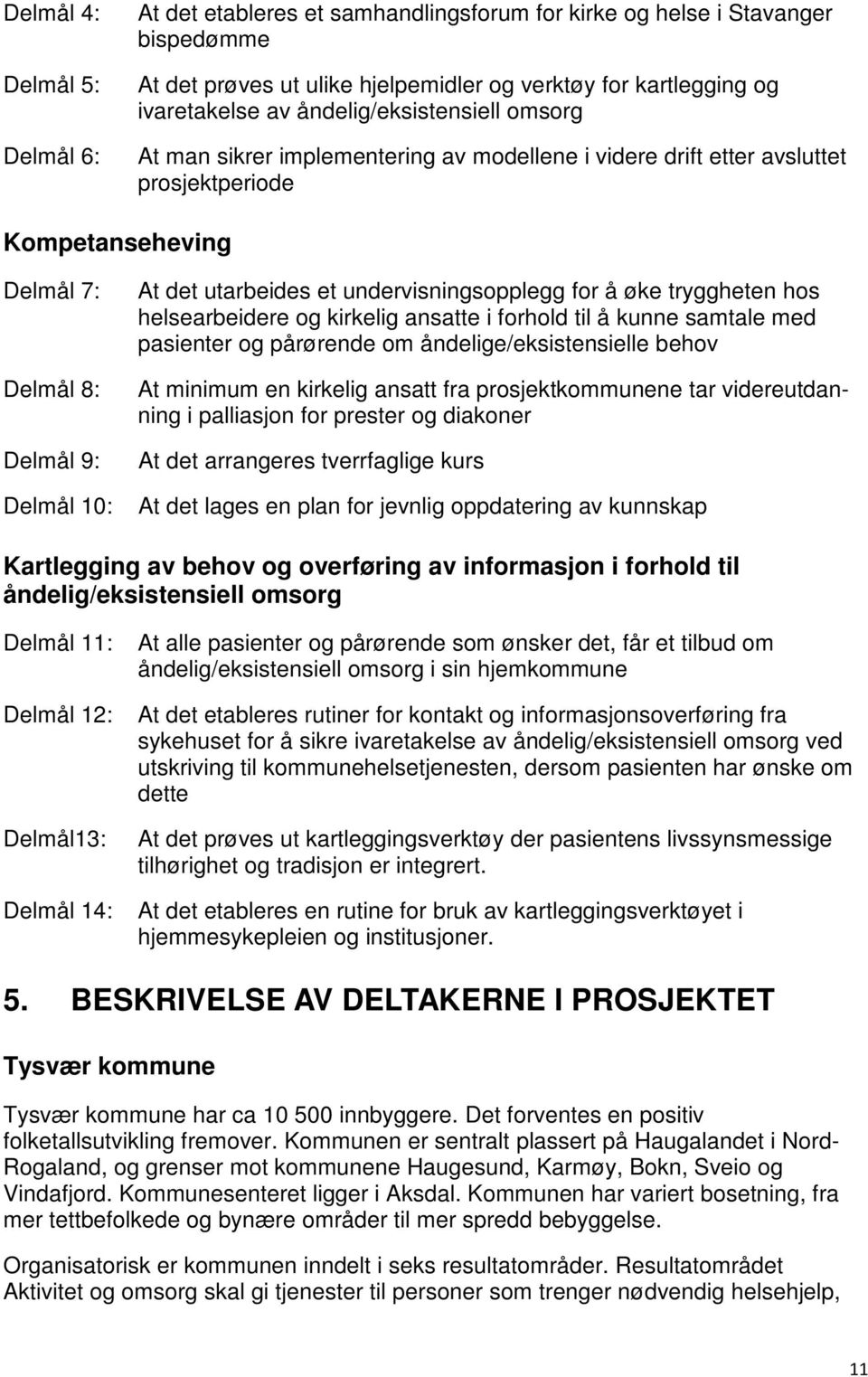 undervisningsopplegg for å øke tryggheten hos helsearbeidere og kirkelig ansatte i forhold til å kunne samtale med pasienter og pårørende om åndelige/eksistensielle behov At minimum en kirkelig