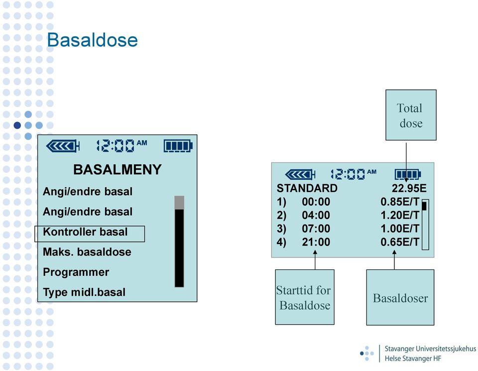 basal STANDARD 22.95E 1) 00:00 0.85E/T 2) 04:00 1.