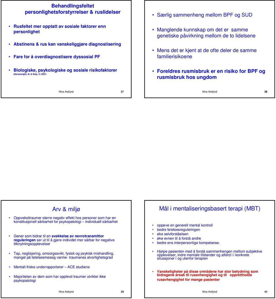 Biologiske, psykologiske og sosiale risikofaktorer (Seivewright, N. & Daly, C.