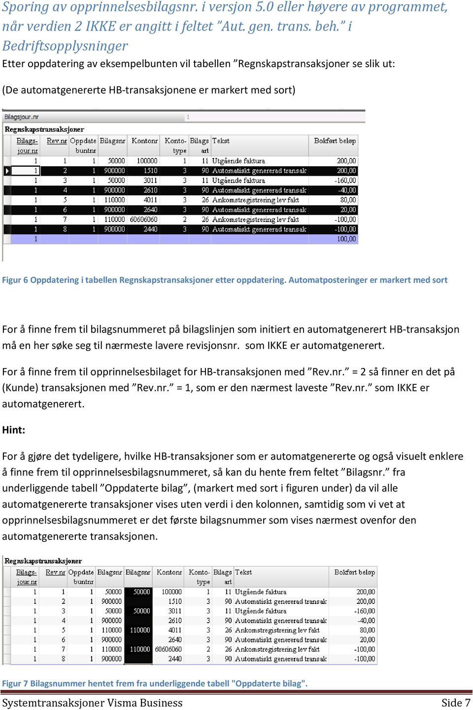 Regnskapstransaksjoner etter oppdatering.