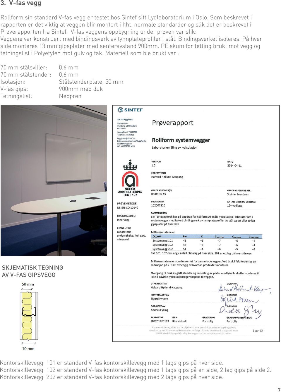 Bindingsverket isoleres. På hver side monteres 13 mm gipsplater med senteravstand 900mm. PE skum for tetting brukt mot vegg og tetningslist i Polyetylen mot gulv og tak.