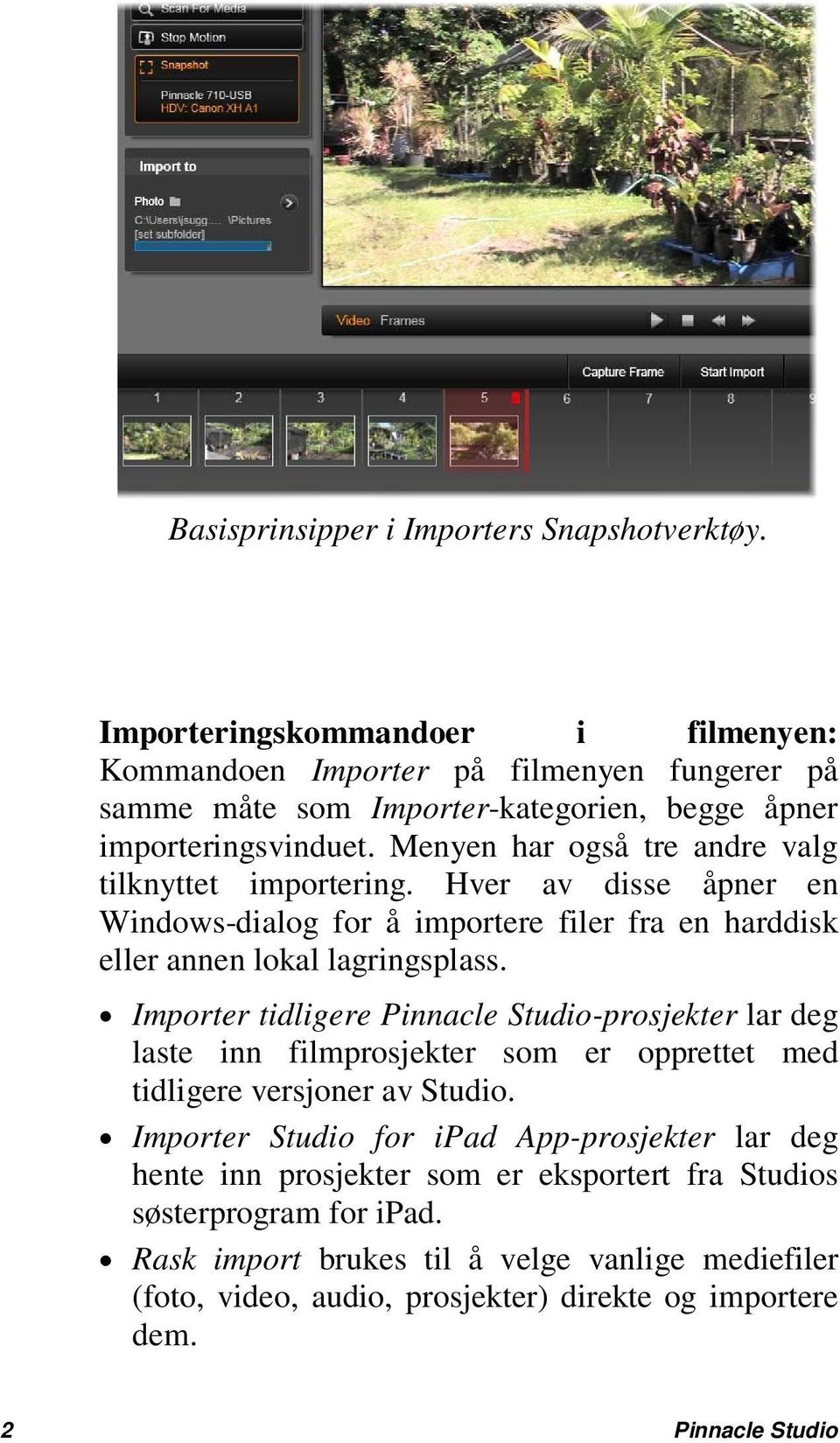 Menyen har også tre andre valg tilknyttet importering. Hver av disse åpner en Windows-dialog for å importere filer fra en harddisk eller annen lokal lagringsplass.